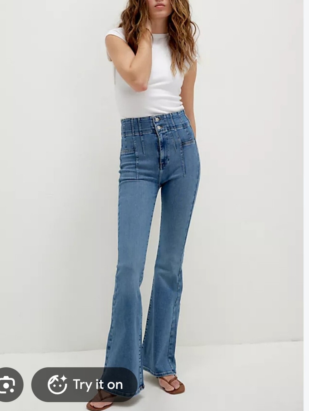 Free People Jayde High-Rise Flare Jeans in Medium Blue Womens Size 28